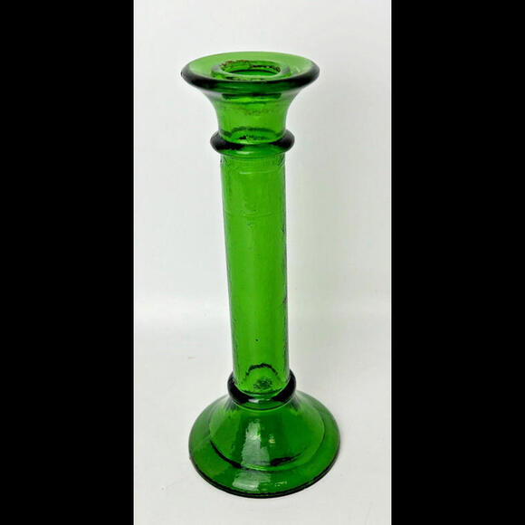 Vintage Bright Green Glass Candlestick Single 8"H Tall Taper Handblown - Picture 2 of 11